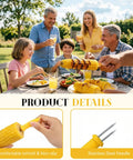 Family enjoying BBQ with Non Slip Stainless Steel Corn On The Cob Holders Set Of 20 3.54 Inch Prongs for Grillin and BBQ Cookouts
