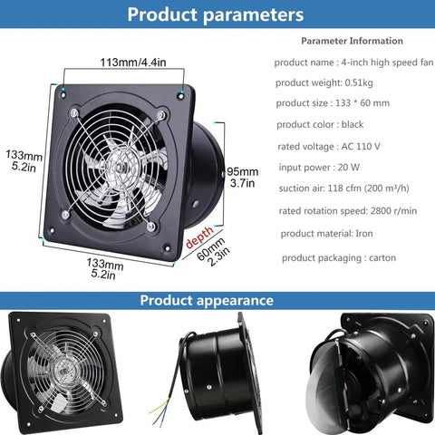 4 Inch Metal Exhaust Fan With Heavy Duty Iron Build Whisper Quiet Operation Anti Backflow Check Valve Window Or Wall Mount Vent