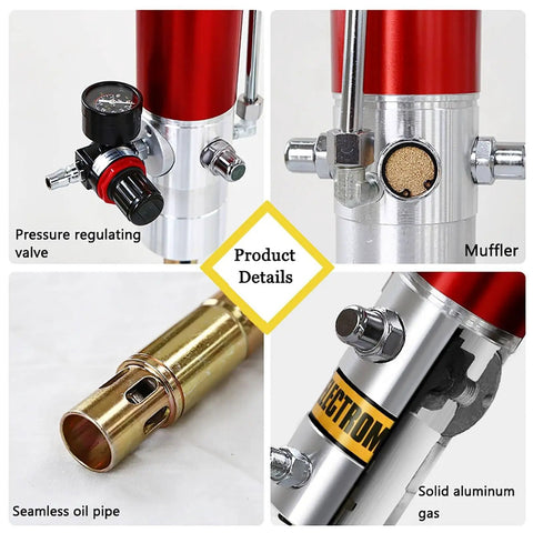Professional Grade Pneumatic Grease Gun With A Solid 50 To 1 Pressure Ratio Handles Daily Grind Work Without Any Sweat Provides Fast Garage Service And Reliable Machine Maintenance