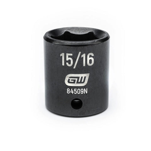 15/16 socket from Nineteen Piece Half Inch Drive Six Point Standard Impact Socket Set SAE With Off Corner Loading And Black Oxide Finish