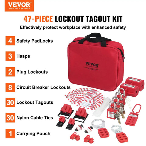 Top Shelf Electrical Lockout Tagout Kit Boss Level Safety Padlocks Hasps Tags Circuit Breaker Lockouts With Heavy Duty Nylon Straps Slick Carry Tote For Jobsite Power Maintenance