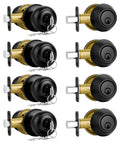4 Pack Front Door Lock Set in Matte Black With Deadbolt and Door Knob, Keyed Alike Single Cylinder Lockset, Easy Install