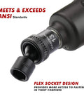 Close-up of angled head on 10 Piece 3/8 Inch Drive Universal Flex Impact Socket Set, 6-Point CR-MO Steel, Metric, rotates 360 degrees.