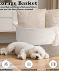 65L Large Woven Cotton Rope Laundry Basket With Reinforced Handles No Snag Edges beside sleeping dog