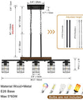36 Inch Rustic Farmhouse Kitchen Light Fixture With Black Matte Finish, Adjustable Height 5 Light Chandelier.