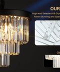 Modern Sleek 3 Tier Black Crystal Chandelier Pendant Light With Dimmable LEDs Flush Mount Ceiling Fixture Raindrop Crystal Design