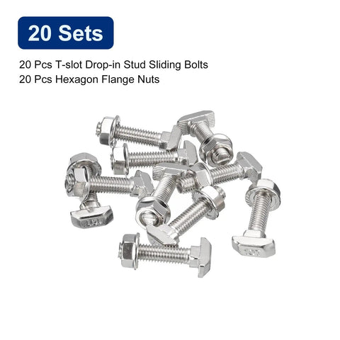 Beefy Drop In T Slot Bolt And M8 Nut Set For 45 Series Aluminum Profile Hammer Head T Bolts 8mm Thread 35mm Length 20 Sets