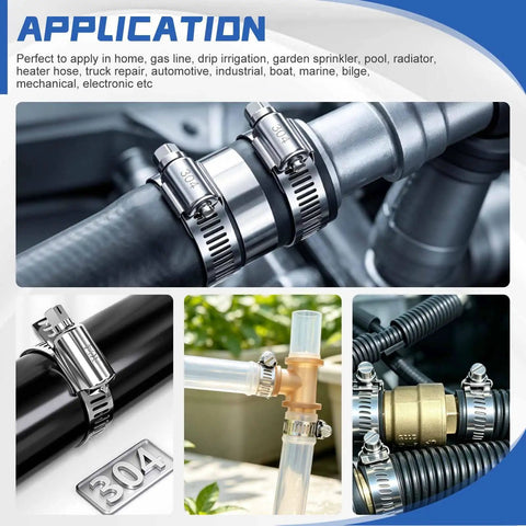 Heavy Duty 122 Pcs Stainless Steel Hose Clamp Assortment Kit With Adjustable Worm Gear Clips Perfect For Auto Radiator Plumbing Fuel Lines And Harsh Engine Bays Made To Fit All Sizes Ranging From Quarter Inch To Two Inches, 304 stainless hose clamp on pipe