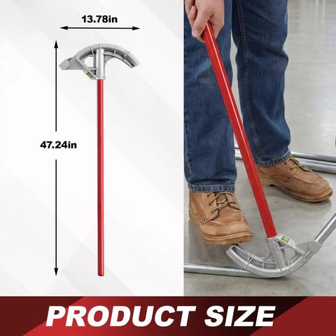 1 Inch Aluminum EMT Conduit Bender With Foot Pedal And Degree Marks Heavy Duty Manual Pipe Bending Tool For IMC Rigid Tubing shown with product dimensions.