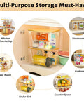 No Fuss Pantry Organizers With Bamboo Lids And Heavy Duty Trash Bag Dispenser For Four Through Thirteen Gallon Rolls Stackable Under Sink Storage Bins showing storage bins used in kitchen, shower, and pantry.