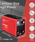 Image showing 125A 110V Mini Arc Welder With True 125A Output For DIYers On The Go Portable IGBT Inverter Stick Welder in red, compact and lightweight.