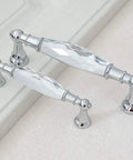 Clear Crystal Glass Cabinet Knobs Pull Handles 3.75 Inch Hole To Hole Silver Chrome Finish 2 Pack Dresser Drawer Knobs