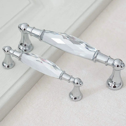 Clear Crystal Glass Cabinet Knobs Pull Handles 3.75 Inch Hole To Hole Silver Chrome Finish 2 Pack Dresser Drawer Knobs