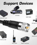 RG58 Coax Cable For HAM Radio And CB Antennas 10ft PL259 UHF male shown with radio devices, tuner, meter, antennas