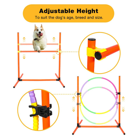 Dog Agility Training Set For Backyard And Indoor Use 4 Piece Obstacle Course with adjustable jump ring hurdle pole