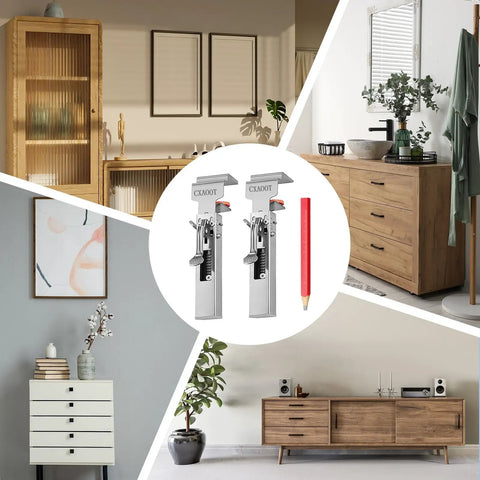 Drawer Front Installation Clamps For Cabinets Face Frame Clamps Easy Labor Saving And Efficient Cabinet Hardware Kit With Right Angle Clamps Bow Clamps Pencil And Tape Measure Included, featuring diverse wooden cabinet styles in home settings.