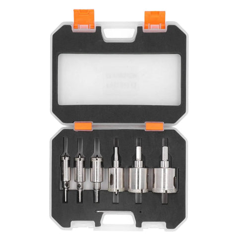 Hole Saw Kit With Hard Brazed Drill Core Bits For Marble Granite And Glass Cuts Clean Without Chipping Comes In Plastic Storage Box Plus Durable High Carbon Steel Emery Construction Super Tough Tool, 6 sizes in case