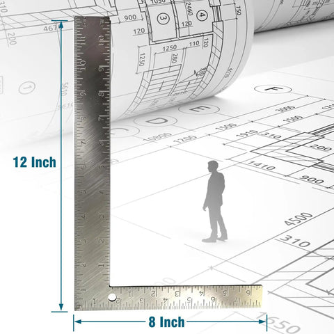 Heavy Duty 8x12 Carpenter Square With Dual Imperial And Metric Scales Rust Resistant Carbon Steel Framing Tool For Carpentry Roofing And Layouts Precise Right Angle Ruler For Pros And DIYers
