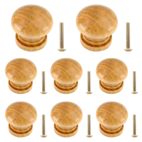 Eight Pcs Natural Wood Dresser Knobs Round Mushroom Cabinet Knobs For Drawers And Cupboards One Inch Diameter Seven Eighths Inch Height With M4x25mm Screws Smooth Rustic Pulls For Furniture Makeovers