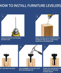 How to install Adjustable 3/8 Inch 16 Thread Furniture Leveling Feet With T Nuts, 4 Pack Table Leg Stabilizers.