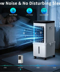 Rapid Cool Portable Evaporative AC Unit With Removable 2.6 Gallon Water Tank, shown at night with sleep mode features