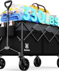 165L Collapsible Folding Wagon With Silent All Terrain Wheels Heavy Duty Utility Cart Loads Up To 330 Lbs For Camping Shopping Outdoor Use Large Capacity Grocery Carrier with items loaded, showing black frame and fabric.