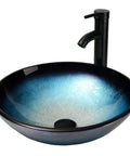 Dope Look Vessel Sink For Your Bathroom, Tempered Glass Vanity Bowl In Blue With Oil Rubbed Bronze Faucet and Pop Up Drain