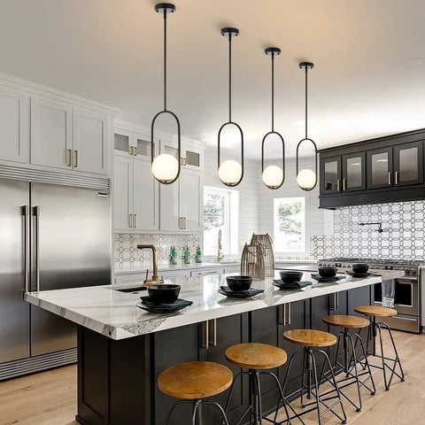 Two Pack Modern Globe Pendant Lights Matte Black Mid Century Chandelier With White Glass Globe Lampshades 1 Light Each