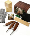 Starter Wood Carving Tool Set With Sharp Knives Practice Blocks Safety Gloves And Sharpener for DIY Carving Projects visible