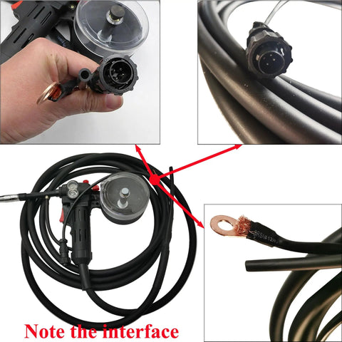 Close-up details of Aluminum Spool Gun for Miller 210 Spoolmate 3035, 5M Cable, DC24V connectors and nozzles for welding