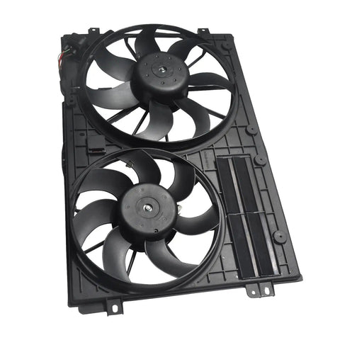 Premium Engine Radiator Cooling Fan Assembly Fits Audi A3 VW Jetta GTI Passat Beetle Tiguan, dual fans for effective cooling.