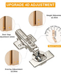 Frameless Full Overlay Soft Close Cabinet Hinges 2 Pack With Speed Adjustable Close 3 To 8 Seconds, 4D Adjustment, Concealed European