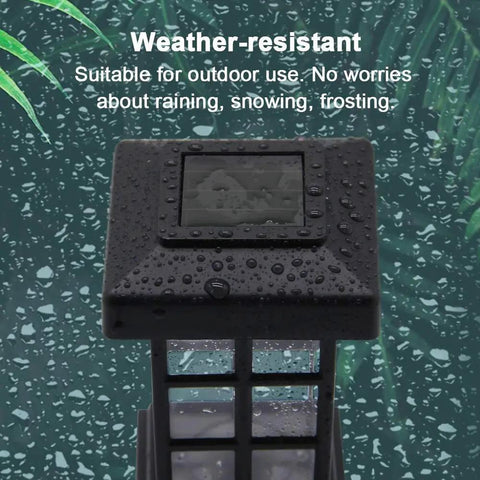 Close-up of Solar Pathway Lights Outdoor LED Solar Powered Garden Lights with raindrops, showing weather-resistant features.