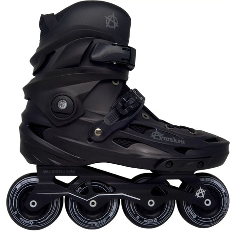 Side view of 4 Wheel Inline Skates Black Size 6 For Men And Women with durable outer shell and 80mm 85A wheels