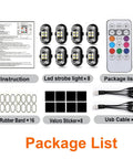 Hella Bright 4 Lamp Wireless LED Warning Strobe Lights With Remote Control 8 Color Modes Waterproof package contents