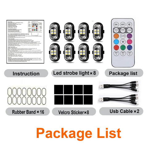Hella Bright 4 Lamp Wireless LED Warning Strobe Lights With Remote Control 8 Color Modes Waterproof package contents