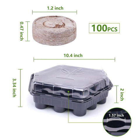 Five Pack Seed Starter Trays With Dome, 95-Cell Kit, Includes 100 Peat Pellets And Seed Starter Soil, black hexagonal tray
