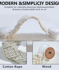 Bohemian Style Braided Rope Wooden Cabinet Pulls 4 pack with handwoven cotton rope and white cross knot design suitable for modern decor
