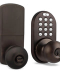 Keyless Entry Digital Door Knob Lock With Keypad For Front Doors, oil rubbed bronze, showing keypad and knob close-up.