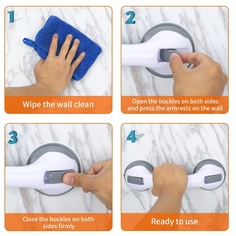 Installation guide for 2 Pack 12 Inch Shower Grab Bars With Strong Suction Cups, Non Slip Bath Safety Handles for Bathtubs and Showers.