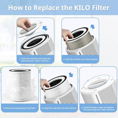 How to replace the KILO filter with Air Purifier Filter Replacement for Afloia and Morento Models, HEPA 13 Three-Stage Filtration.
