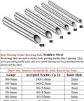 Pro Grade Surgical Steel Piercing Receiver Tube Kit 70mm Long 6Pcs Mix Sizes For Receiving Piercing Needles Body Jewelry Microblading Tools Autoclavable Safe, stainless steel 00G-8G