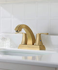 Brushed Gold Two-Handle Bathroom Faucet With Metal Pop-Up Drain And Supply Lines, 4-Inch Centerset, 3-Hole Install