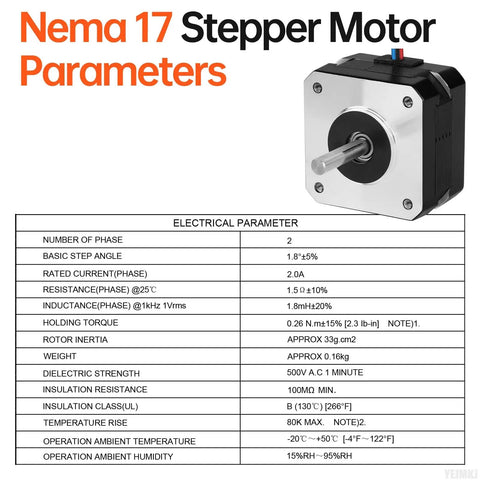 Nema 17 Stepper Motor 2 Phase 1.8 Degree High Torque Bipolar 0.26Nm specifications and motor image