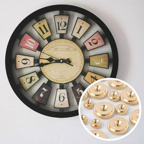 Wall clock with Brass Clock Hand Nut Set 24 Piece Assortment With Outer Diameters 5mm 6mm And 10mm inset