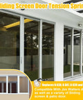 Sliding screen door tension spring showing installation on glass sliding doors, compatible with B638 B687 B639 B756.