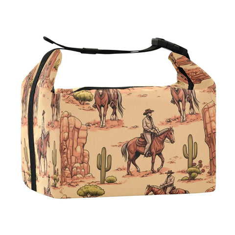 Cowboy themed lunch bag insulated tote with big capacity for work, picnics, and camping, featuring a Western print design.