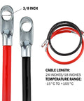 Top Tier 4 Awg Battery Cable Set 18 Inch With 3 8 Copper Stud Lugs For American Vehicles showing lugs and cables for engine startup.