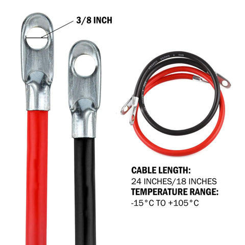 Top Tier 4 Awg Battery Cable Set 18 Inch With 3 8 Copper Stud Lugs For American Vehicles showing lugs and cables for engine startup.
