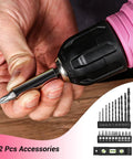 Close-up of Pink 8V Cordless Drill Kit With Three Eighths Inch Keyless Chuck And Forty Two Accessories Built In LED